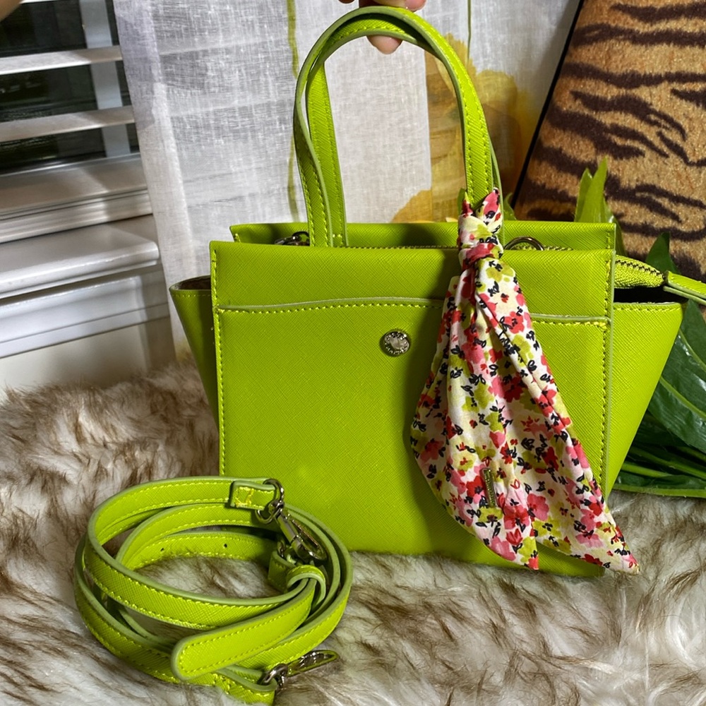 Steve Madden apple green mini crossbody saffiano leather bag with twilly